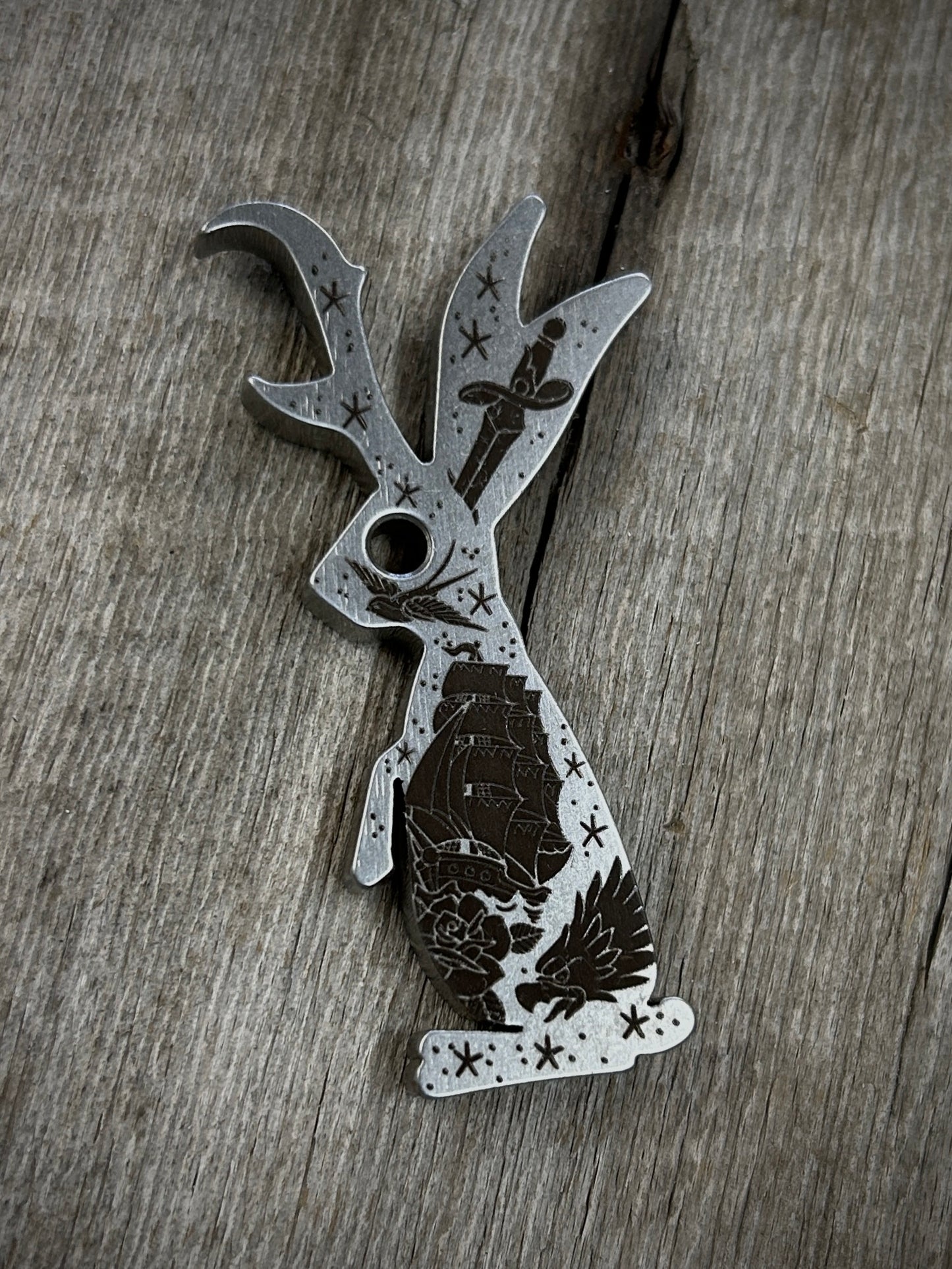 Jackalopener - laser engraved